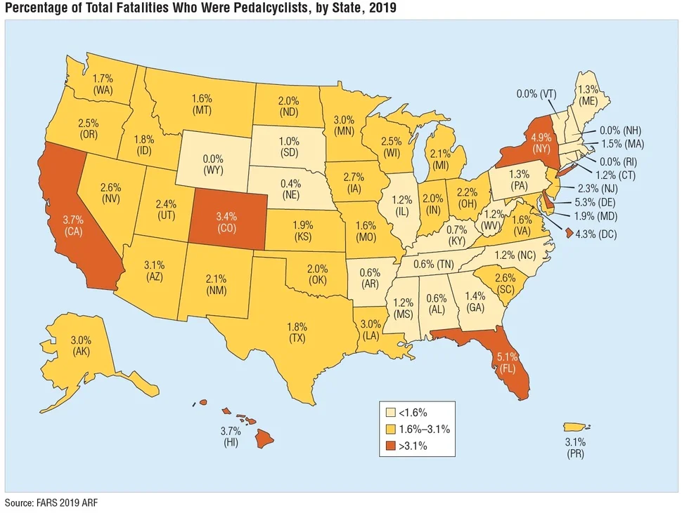 2019 Cyclist Fatalities by State